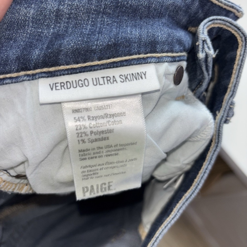PAIGE Verdugo Mid Rise Ultra Skinny Distressed Jeans Blue Size 23 - Picture 12 of 12